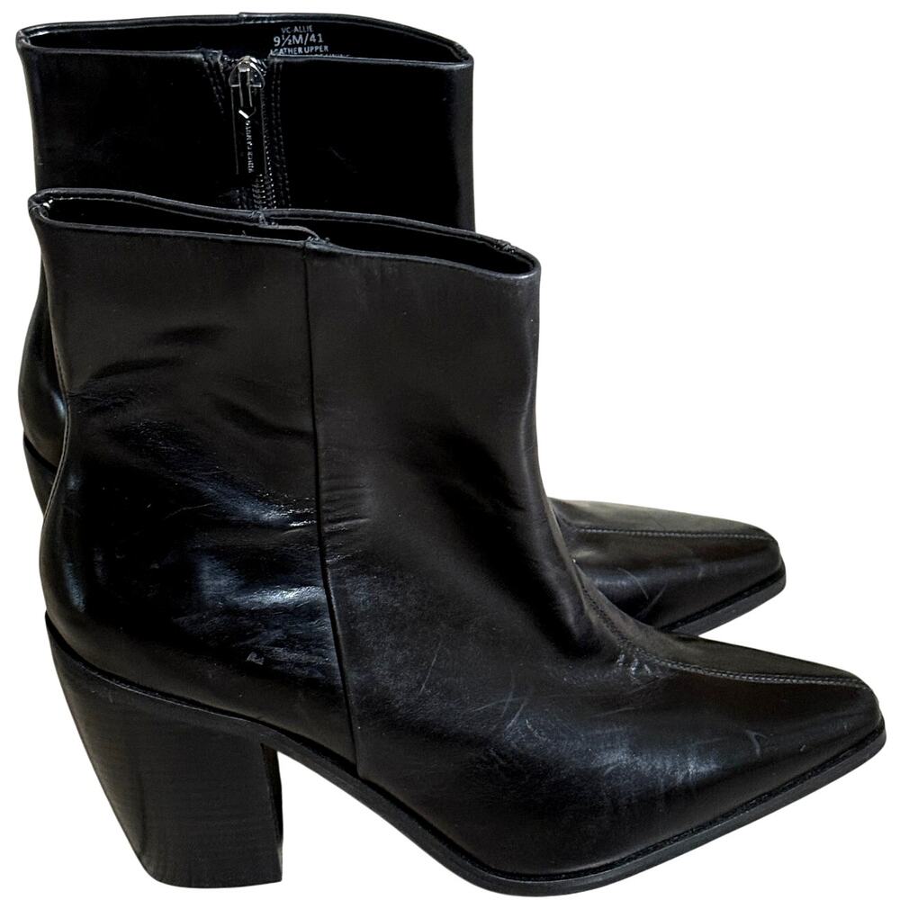 Vince Camuto Allie Boots Leather Square Toe High Heel Black Sz 9.5 M 41 - $169